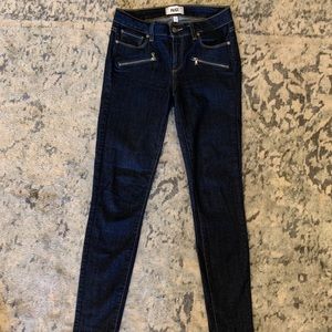 Paige Indio Zip dark wash ultra skinny jean sz 28
